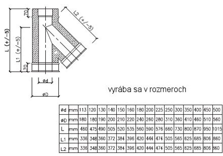 T kus izolovaný nerezový komínový 45°, priemer 200/300